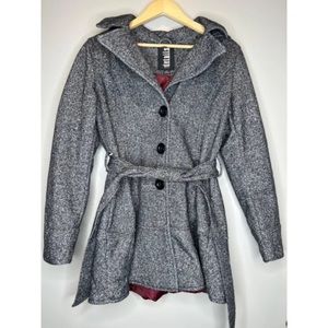 Details INTL grey hooded pea coat jacket belted coat detachable hood